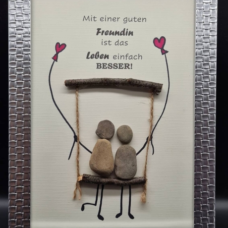 Liebevoll handgefertigtes Steinbild für die beste Freundin - 3 verschiedene Rahmenfarben - gold, silber oder weiß