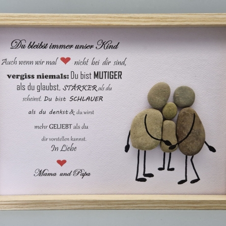 Steinbild von den Eltern für die liebe Tochter oder den Sohn - 2 Rahmenfarben wählbar