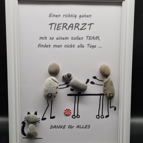 Steinbild für den Tierarzt und sein Team - verschiedene Rahmenfarben