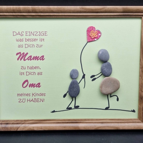 Steinbild für die liebe Mama und Oma zum Muttertag - 1 oder 2 Kinder - 2 Rahmenfarben