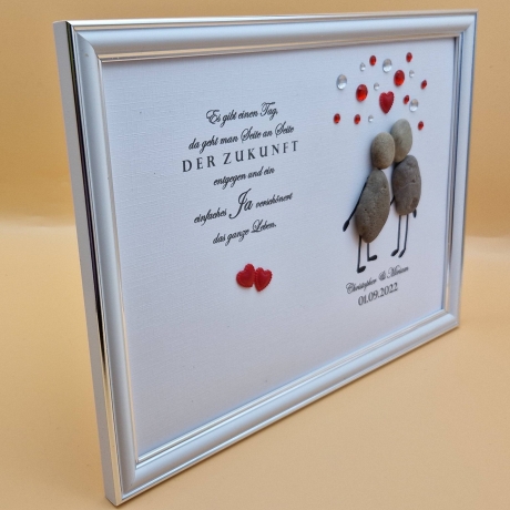 Liebevoll handgefertigtes Steinbild als Geschenk zur Hochzeit - personalisierbar - Hochzeitsgeschenk