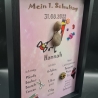 Liebevoll handgefertigtes Steinbild als Geschenk für das Schulkind (Mädchen) - Meilenstein - personalisiert - 3 Rahmenfarben wählbar