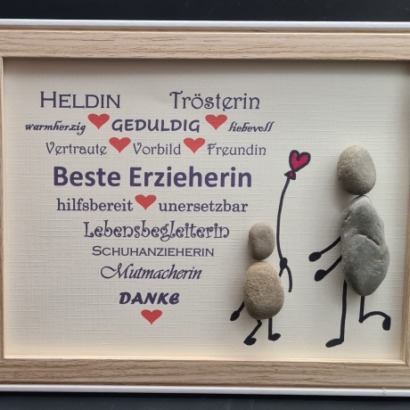 Liebevoll handgefertigtes Steinbild als Geschenk zum Abschied vom Kindergarten für die Erzieherin