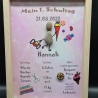 Liebevoll handgefertigtes Steinbild als Geschenk für das Schulkind (Mädchen) - Meilenstein - personalisiert - 3 Rahmenfarben wählbar