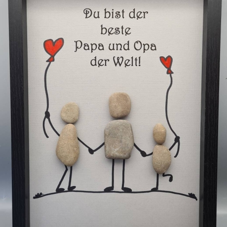 Liebevoll handgefertigtes Steinbild für den lieben Papa und Opa zum Vatertag- 2 Rahmenfarben