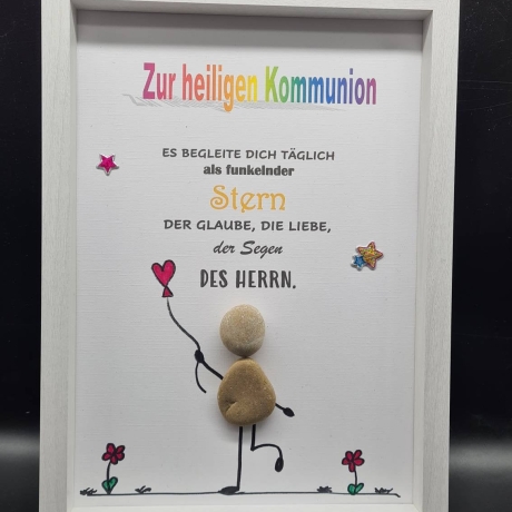 Liebevoll handgefertigtes Steinbild als Geschenk zur Kommunion