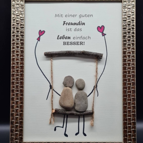 Liebevoll handgefertigtes Steinbild für die beste Freundin - 3 verschiedene Rahmenfarben - gold, silber oder weiß