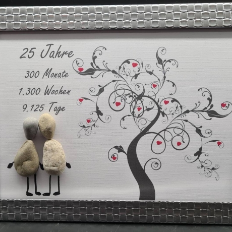 Liebevoll handgefertigtes Steinbild als Geschenk zur silbernen Hochzeit