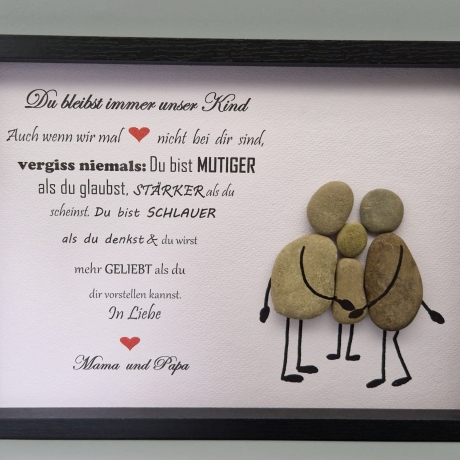 Steinbild von den Eltern für die liebe Tochter oder den Sohn - 2 Rahmenfarben wählbar