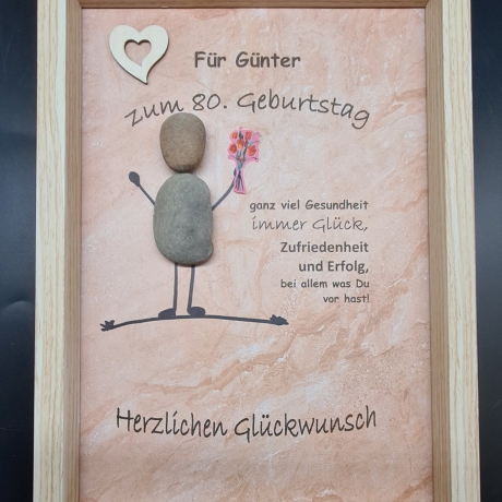 Liebevoll handgefertigtes Steinbild als Geschenk zum Geburtstag - personalisierbar