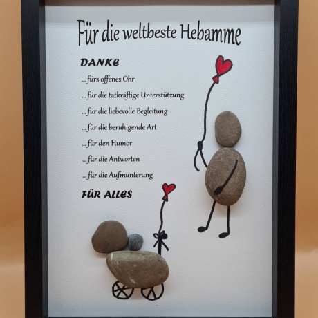 Steinbild als Geschenk für die weltbeste Hebamme - 3 Rahmenfarben wählbar