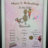 Liebevoll handgefertigtes Steinbild als Geschenk für das Schulkind (Mädchen) - Meilenstein - personalisiert - 3 Rahmenfarben wählbar