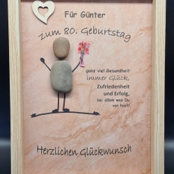 Liebevoll handgefertigtes Steinbild als Geschenk zum Geburtstag - personalisierbar
