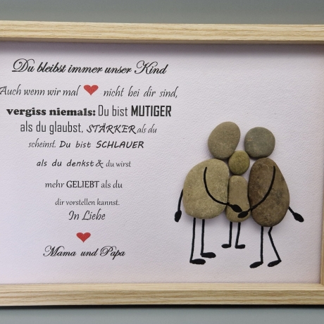 Steinbild von den Eltern für die liebe Tochter oder den Sohn - 2 Rahmenfarben wählbar