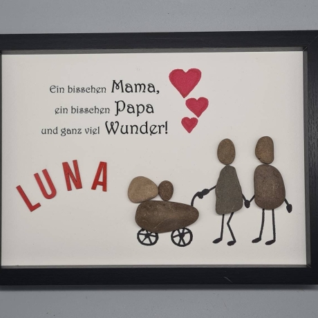 Steinbild zur Geburt, zum Baby oder zur Taufe - personalisierbar - 3 Rahmenfarben