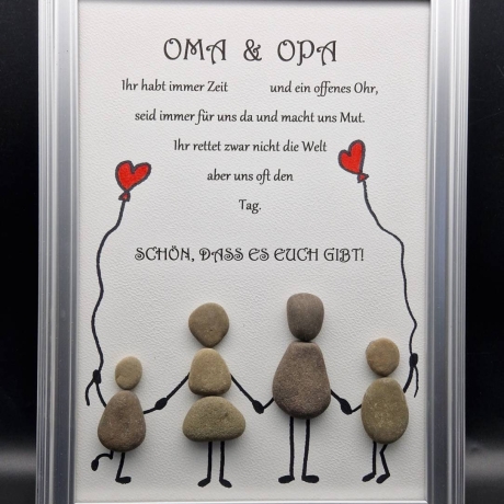 Steinbild Oma und Opa mit 2 Enkelkinder 