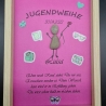Liebevoll handgefertigtes Steinbild als Geschenk für die Jugendweihe (Mädchen) - personalisiert - Rahmenfarbe wählbar