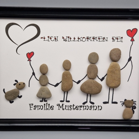 Steinbild Familie - personalisierbar - mit bis zu 4 Kindern und Hund oder Katze