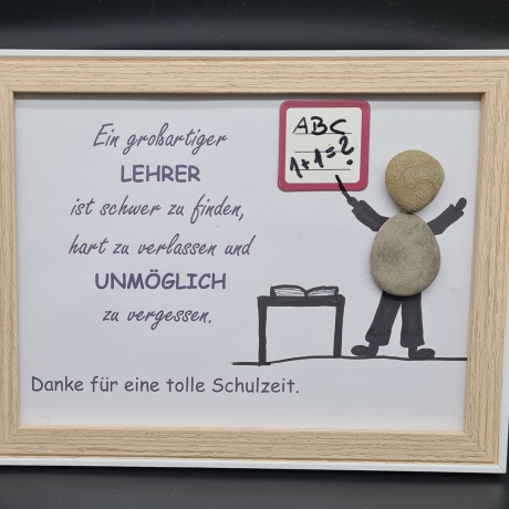 Liebevoll handgefertigtes Steinbild als Abschiedsgeschenk für die Lehrerin - personalisierbar - Rahmenfarbe wählbar