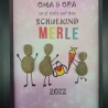 Liebevoll handgefertigtes Steinbild als Geschenk von Oma und Opa für das Schulkind (Mädchen) - personalisierbar - 3 Rahmenfarben wählbar