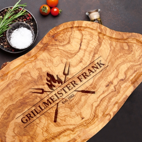 Tranchierbrett aus Olivenholz Lasergravur personalisiert Geschenk