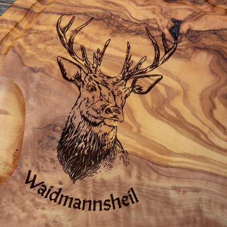Steakbrett aus Olivenholz mit Handgriff | HIRSCH | personalisiert