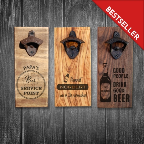 Personalisierter Wandflaschenöffner Holz mit Magnet  Geschenkidee