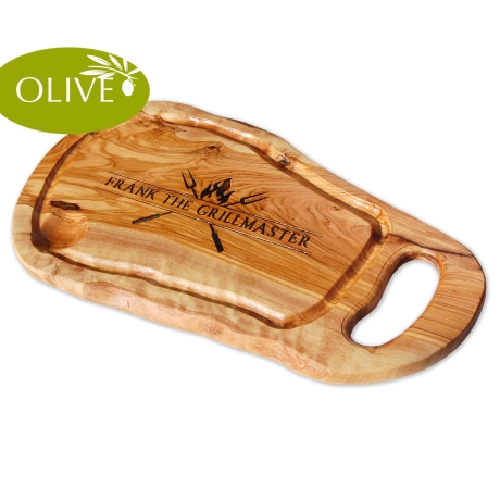 Servierbrett Olivenholz Grifflasche Lasergravur personalisiert