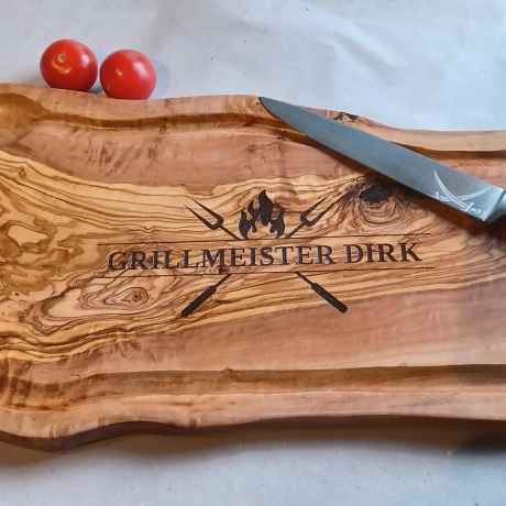 Tranchierbrett aus Olivenholz Lasergravur personalisiert Geschenk