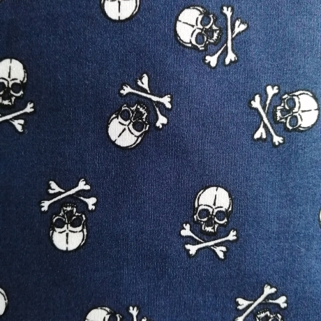 Webware, Baumwollstoff, Stoff, dunkelblau mit weißem Totenkopf, Skull, Knochenkreuz