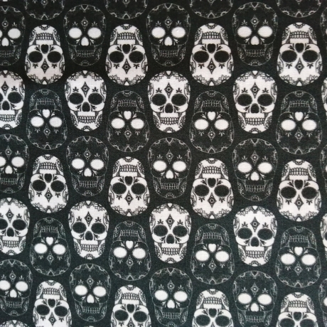 Webware, Baumwollstoff, Stoff, schwarz mit weißem Totenkopf, Skull