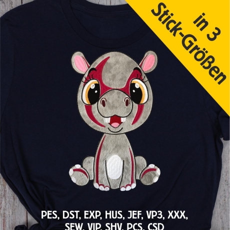 Stickdatei Applikation Nilpferd Dipsi in 3 Größen