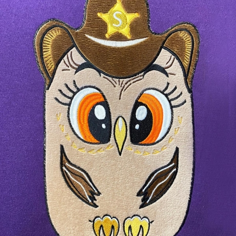 Stickdatei Applikation Eule Cowboy in 3 Größen