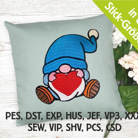 Stickdatei Gnom mit Herz in 6 Größen