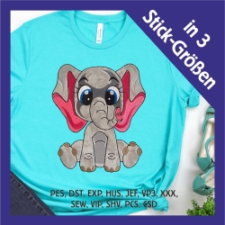 Stickdatei Applikation Elefant Betty in 3 Größen