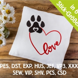 Stickdatei Loveherz simple und Hundepfote in 6 Größen