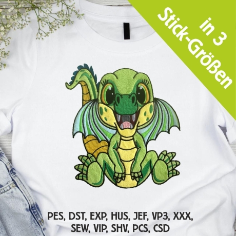 Stickdatei Applikation Drache Flip in 3 Größen