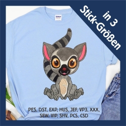 Stickdatei Applikation Lemur Julien in 3 Größen