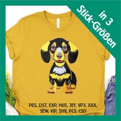 Stickdatei Applikation Dackel Waldi in 3 Größen