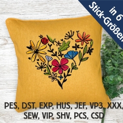 Stickdatei Blumenherz in 6 Größen, Maschinenstickerei