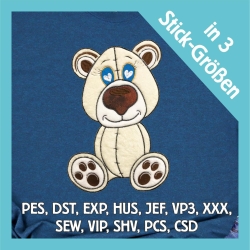 Stickdatei Applikation Eisbär Tom in 3 Größen