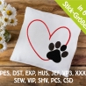 Stickdatei Herz mit Hunde Pfote in 6 Größen