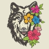 Stickdatei Wolf floral in 5 Größen, Stickmuster mit Tier-Motiv