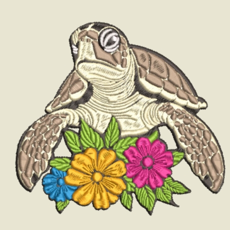 Stickdatei Schildkröte floral in 5 Größen