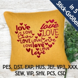 Stickdatei LOVE SCHRIFTEN im Herz in 5 Größen