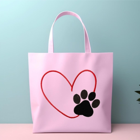Stickdatei Herz mit Hunde Pfote in 6 Größen