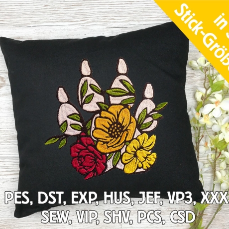 Stickdatei florale Hundepfote mit Kralle in 6 Größen