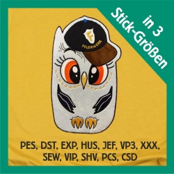 Stickdatei Applikation Eule Feuerwehr in 3 Größen