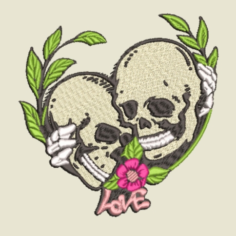 Stickdatei Totenkopf Love in 5 Größen