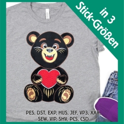 Stickdatei Applikation Bär Fred in 3 Größen